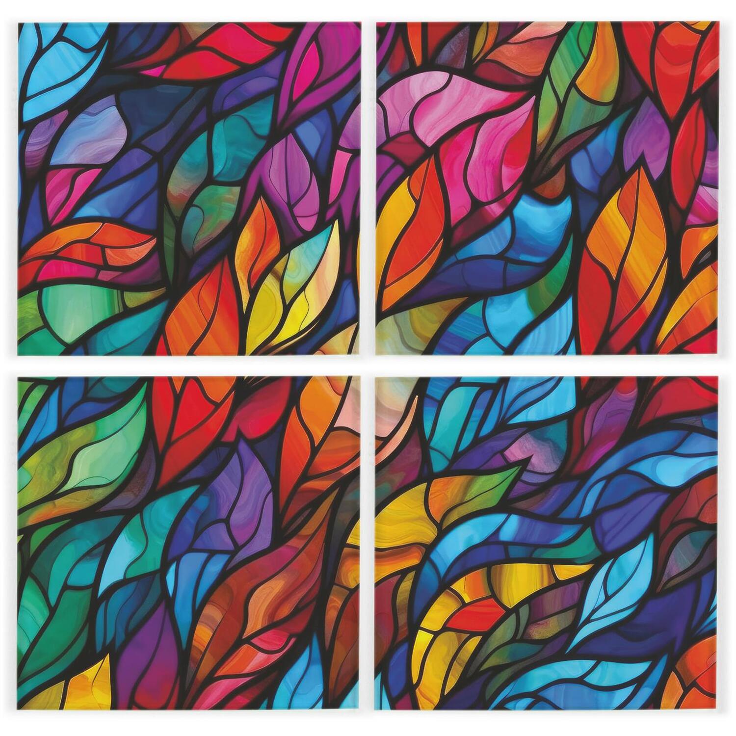 Purely Home Stained Glass Coaster Set - Colourful Square Drinks Coasters Gift - Set Of 4 - Multi