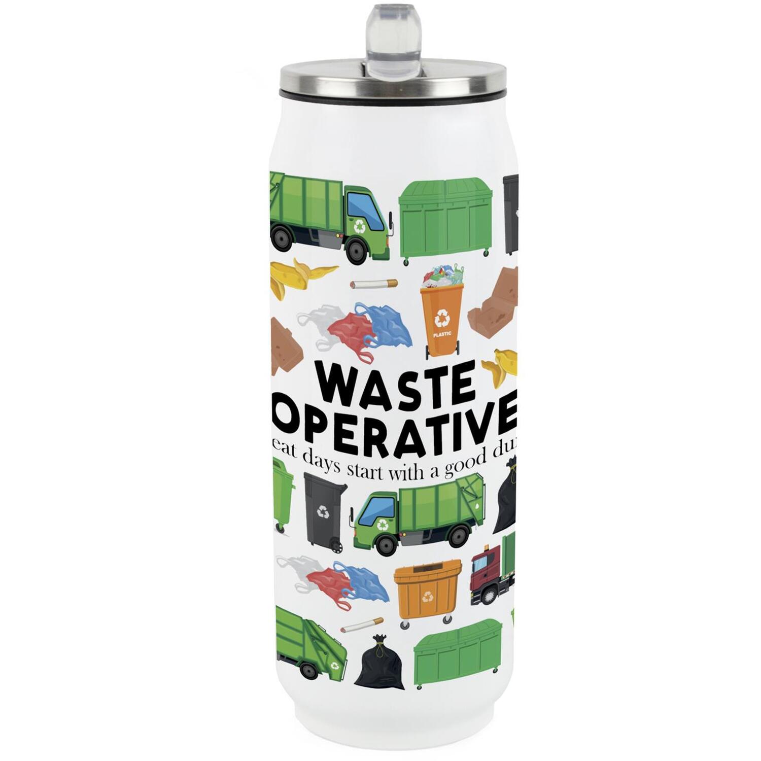 Waste Operative Flask with Straw - Novelty Bin Man Gifts Cold Drinks Can - Image 2