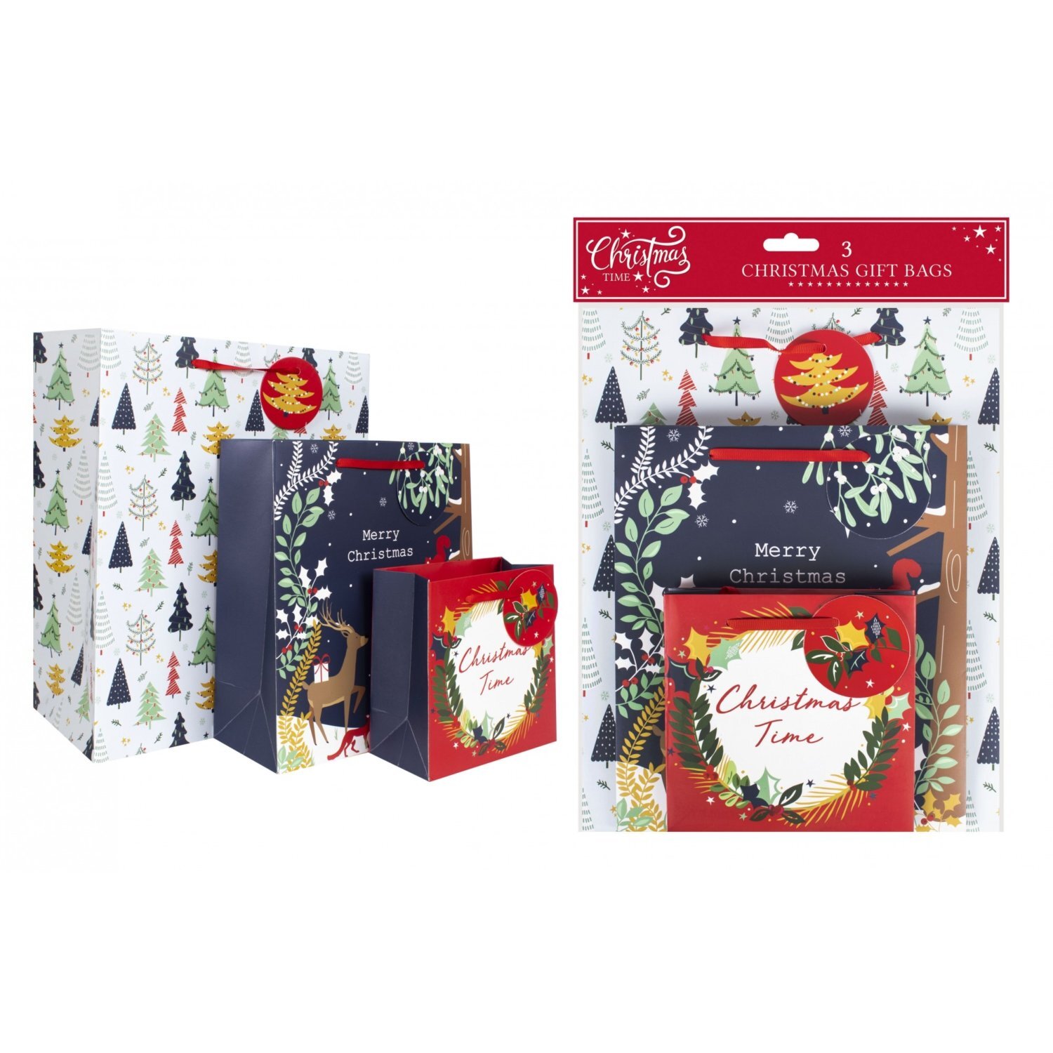 Kdmd Christmas Time Gift Bags Pack Of 3 - Grey