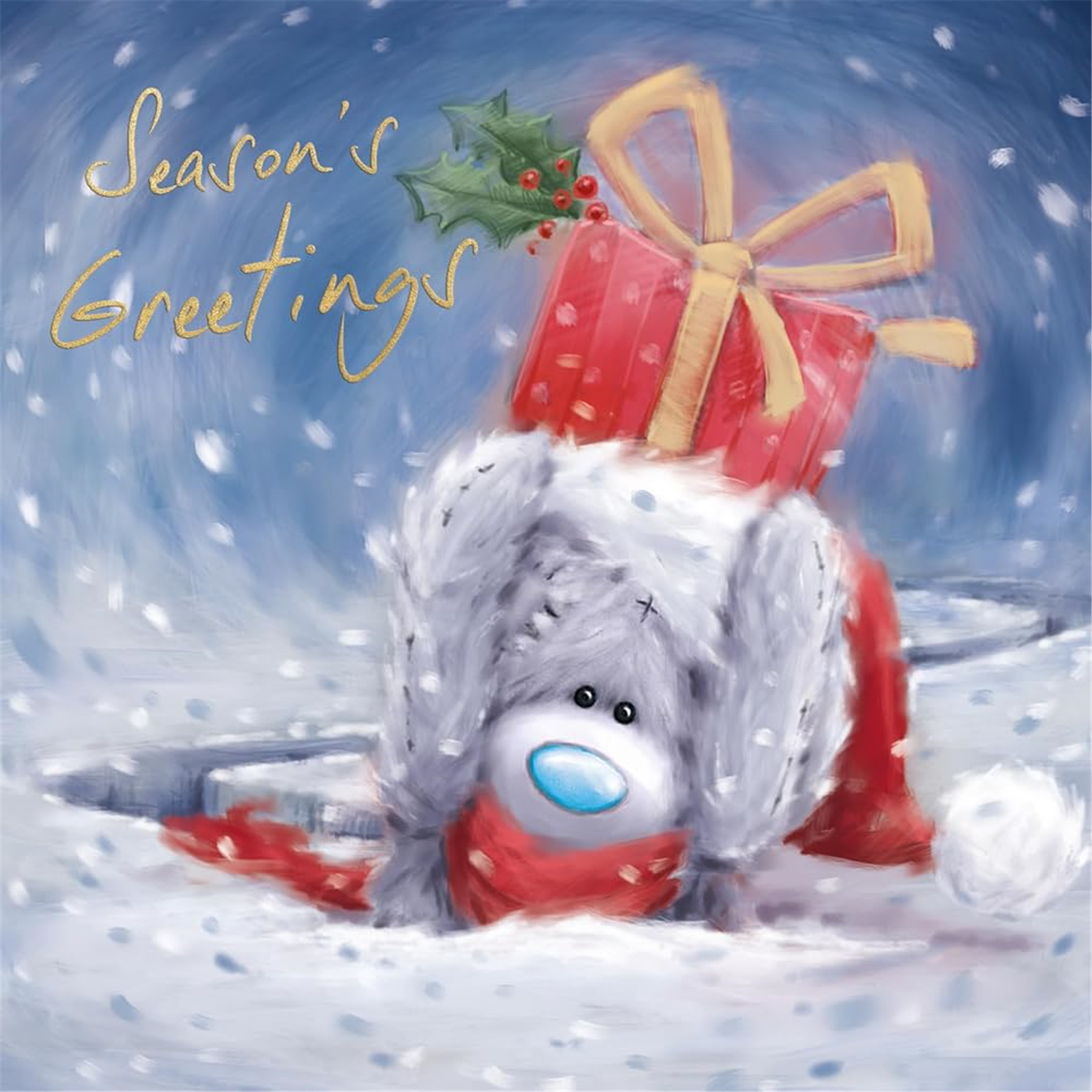 Bear With Gift Softly Drawn Cute Christmas Card - Image 3