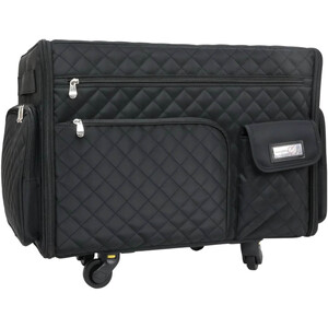 Everything Mary XL 4 Wheel Collapsible Rolling Sewing Machine Storage Case, Black Quilted
