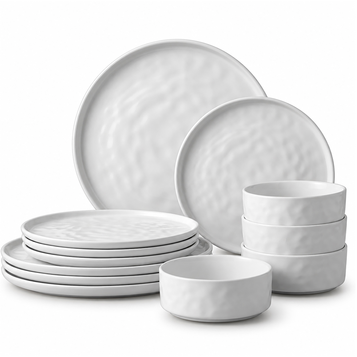 B&Q -  12Pcs Artisan Hammered Range White Stoneware Dinner Set. - Image 3