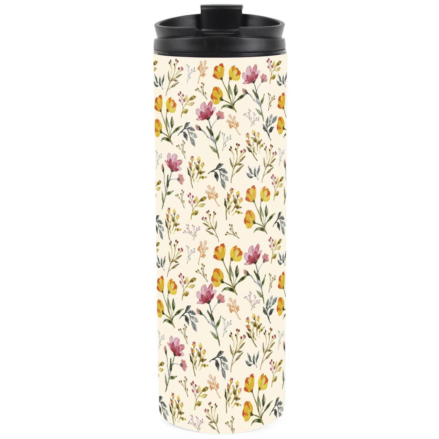 B&Q -  Watercolour Flowers Travel MugWildflower MeadowReusable Stainless Steel Vacuum-Sealed Double-Walled Hot/cold Drinks Flask - Image 3