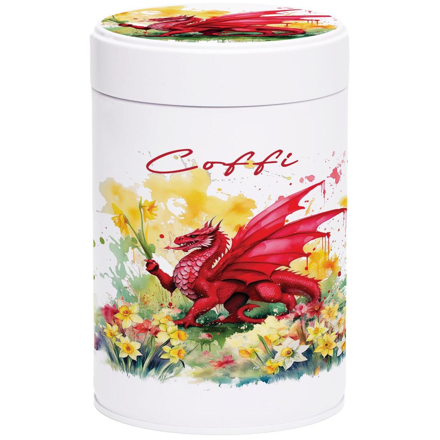 Purely Home Welsh Dragon & Daffodils Twist-Lid Kitchen Canister - Coffi