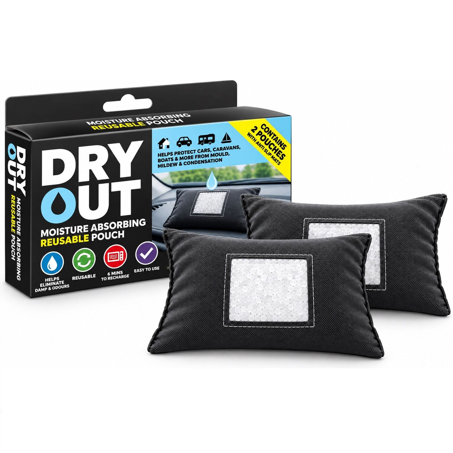 Hanging Wardrobe Dehumidifier Bags 12 Moisture Absorbing Damp Control Traps 180g - Image 2