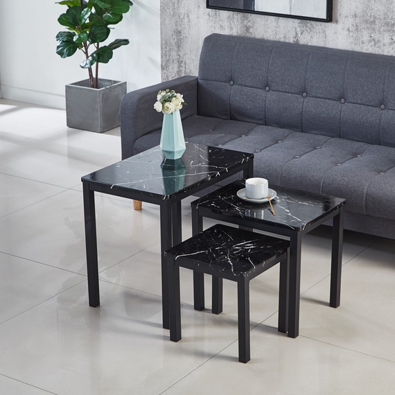  MDF Black Marble Effect Emillia Nest of 3 Tables Set