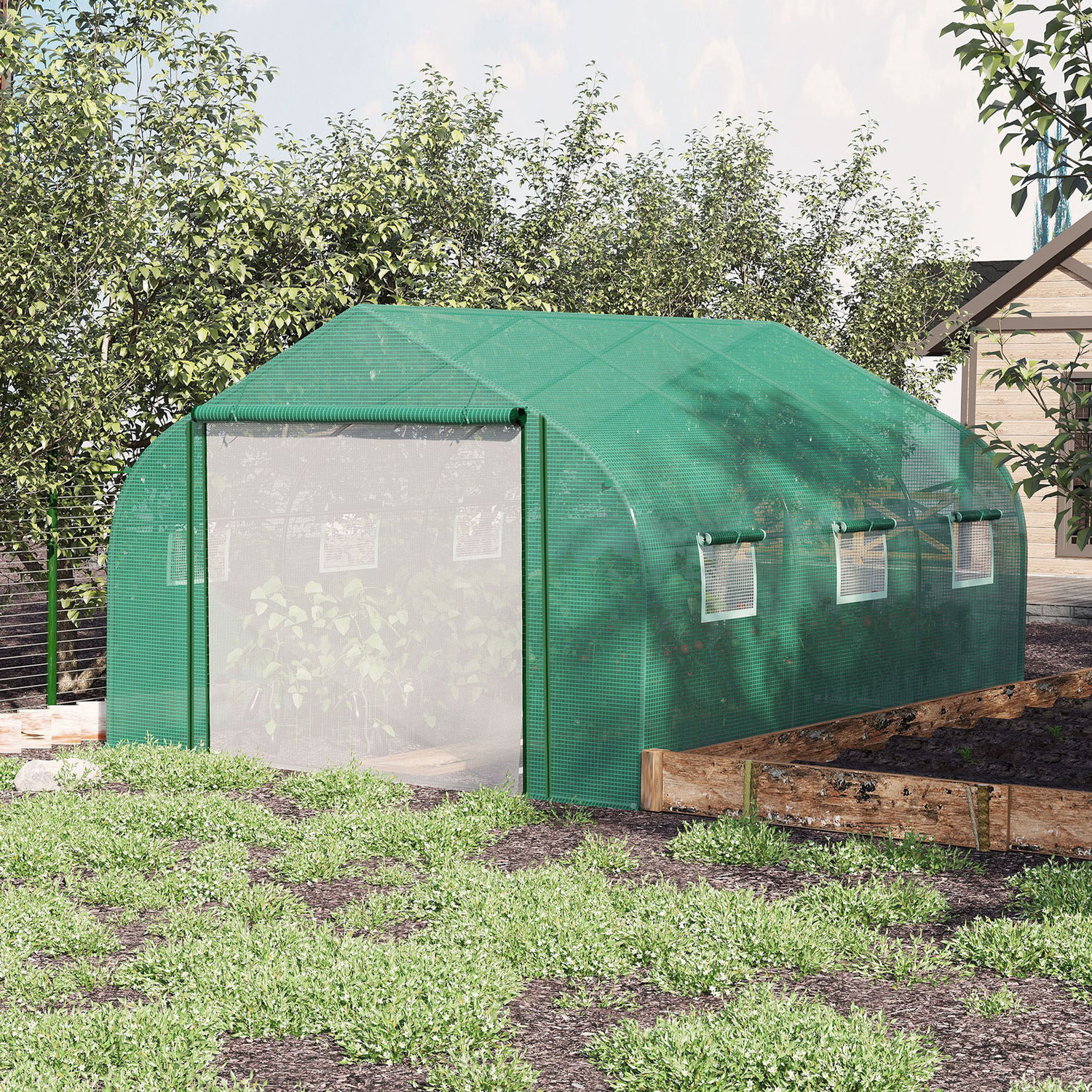 Outsunny Walk-in Polytunnel Garden Greenhouse - Green / 347cm