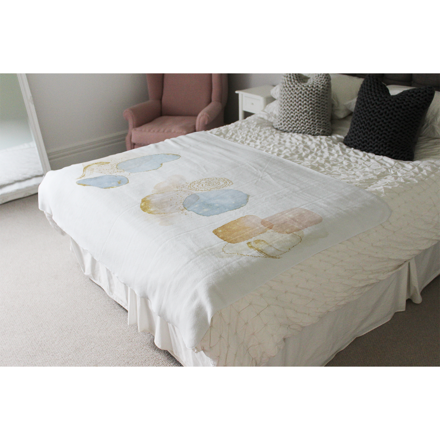 Beige Watercolor Illustration  Elements Blanket - White