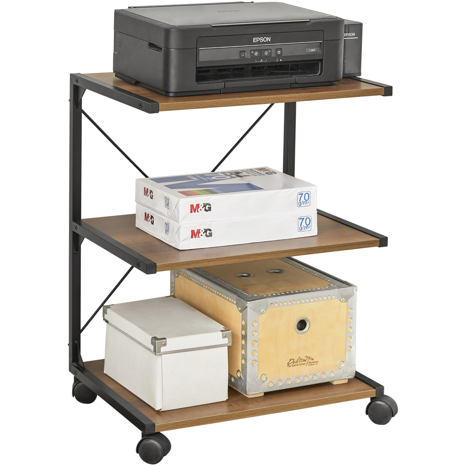 SoBuy - Side Table with Shelf and Side Printer Stand - Brown thumbnail