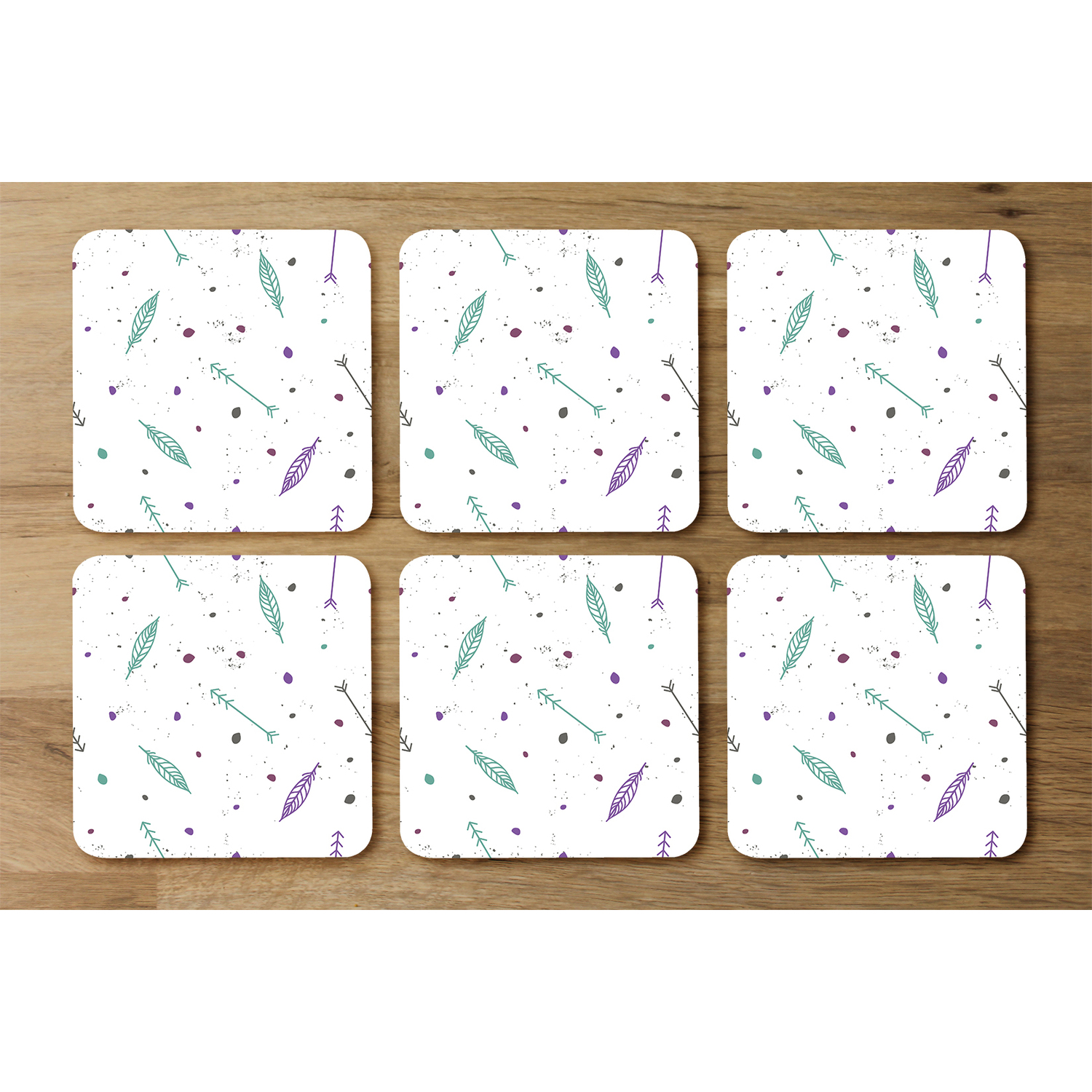 Cute Cartoon Feathers And Arrows In Boho Style Coaster - Green