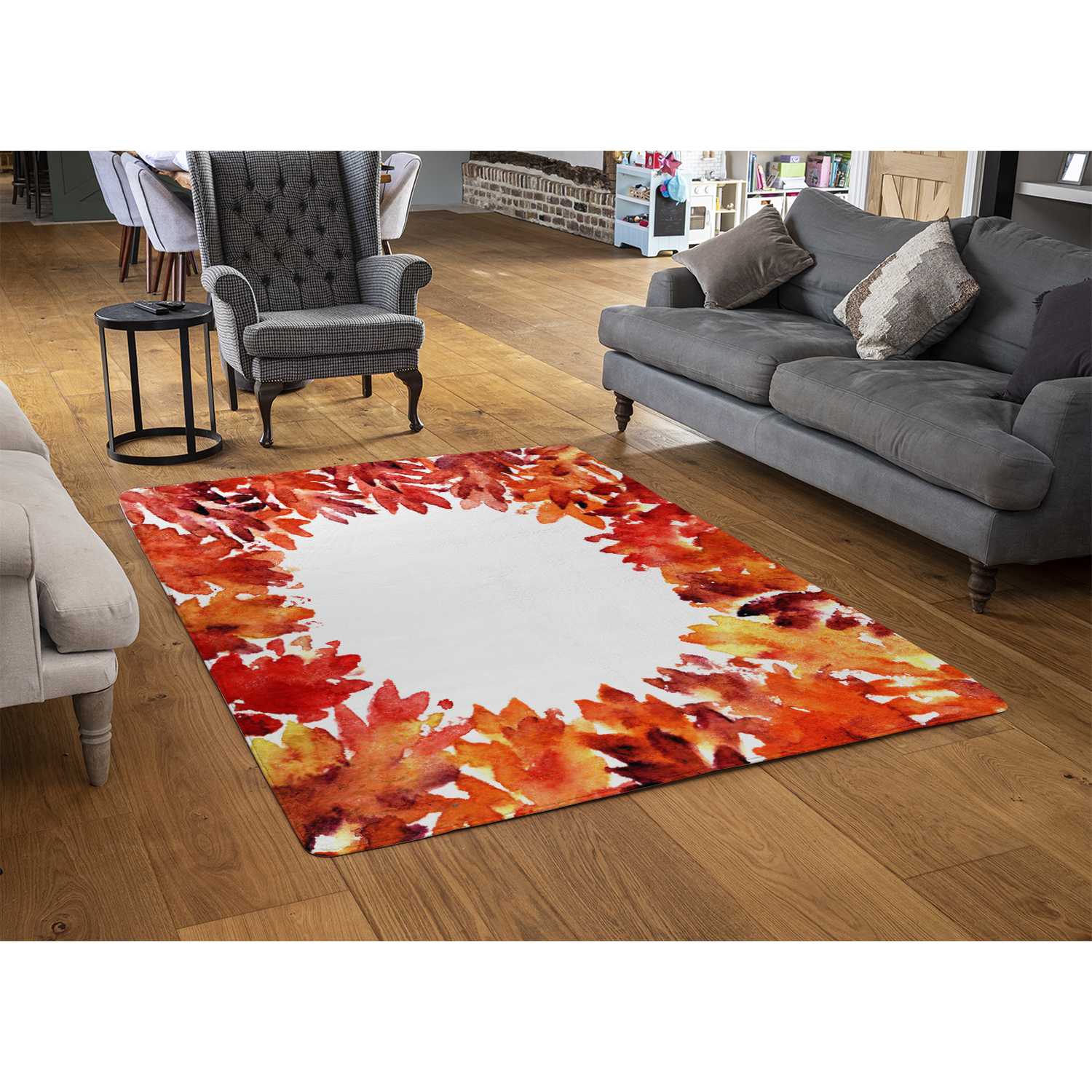 Circled Autumn Leaves Rug - Red / 150cm thumbnail