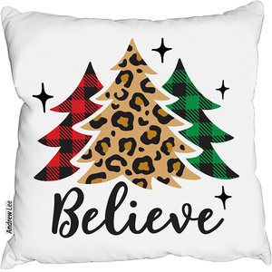 Christmas Trees With Leopard Print Stylish Cushion