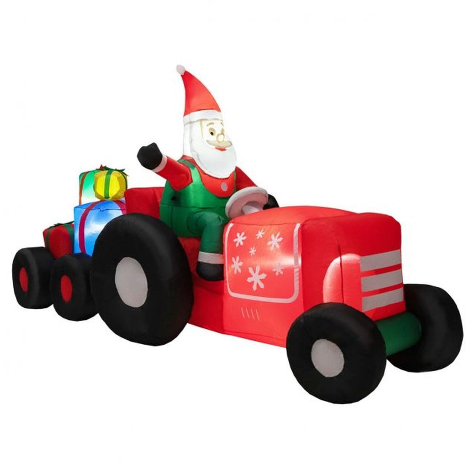 Image of Inflatable Christmas Santa Driving LED Lights Tractor - Multi-Coloured