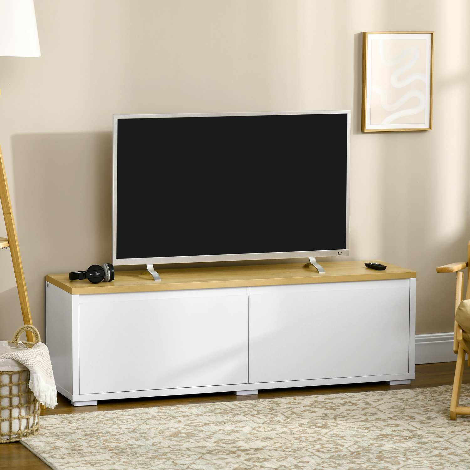 HOMCOM - TV Stand Cabinet for TVs with Cupboards - White thumbnail