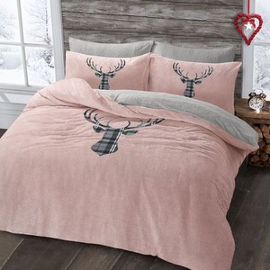 Stag Head Blush Teddy Soft Cosy Fleece Duvet Set