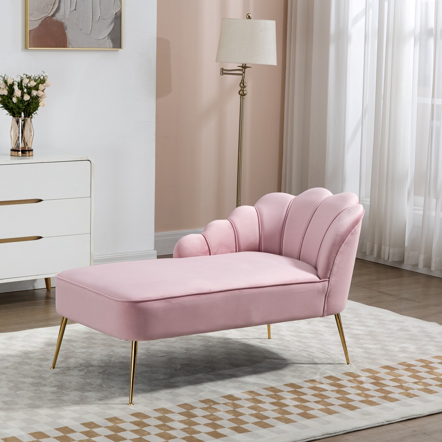 Artemis Home - Lissone Velvet Chaise Longue - Pink thumbnail