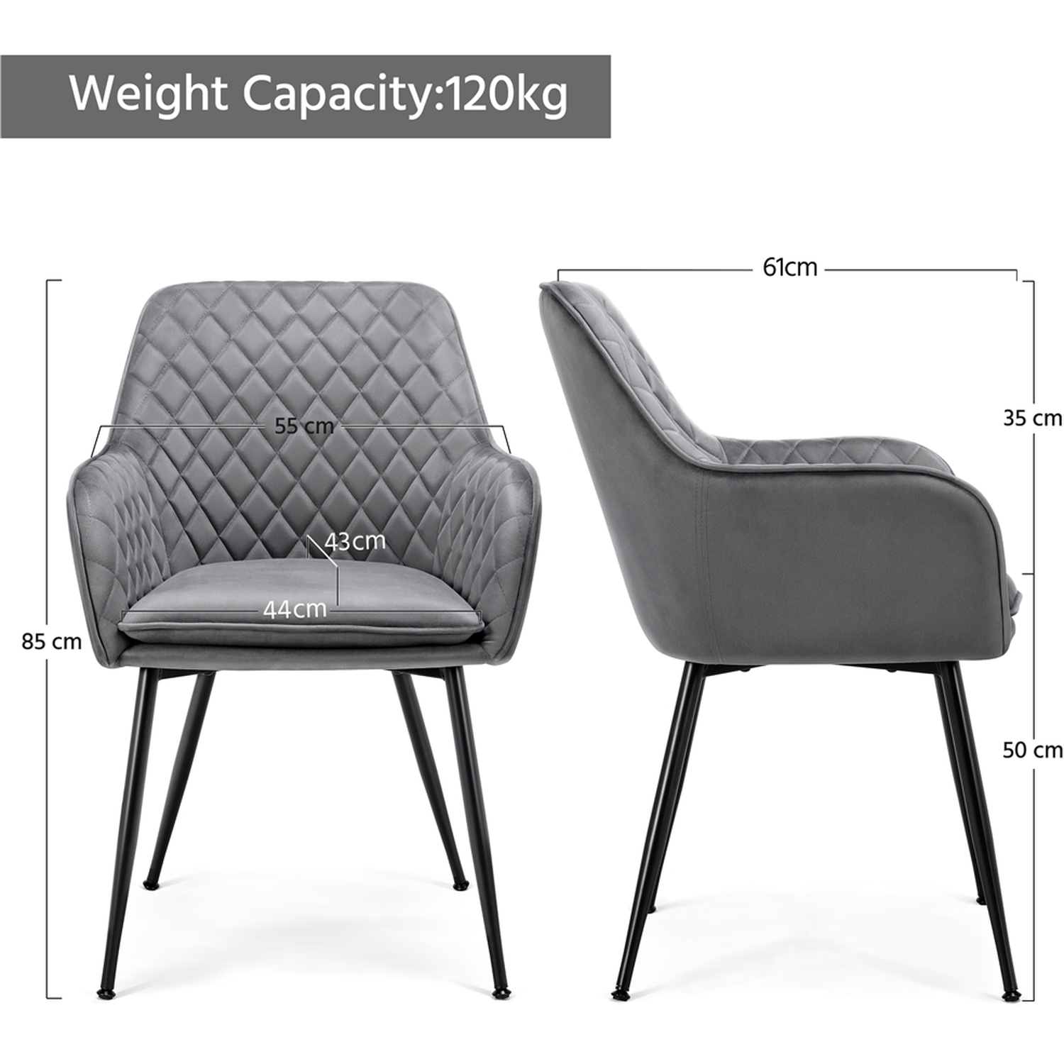 Yaheetech 2pcs Velvet Fabric Dining Chairs Kitchen Chairs - Grey