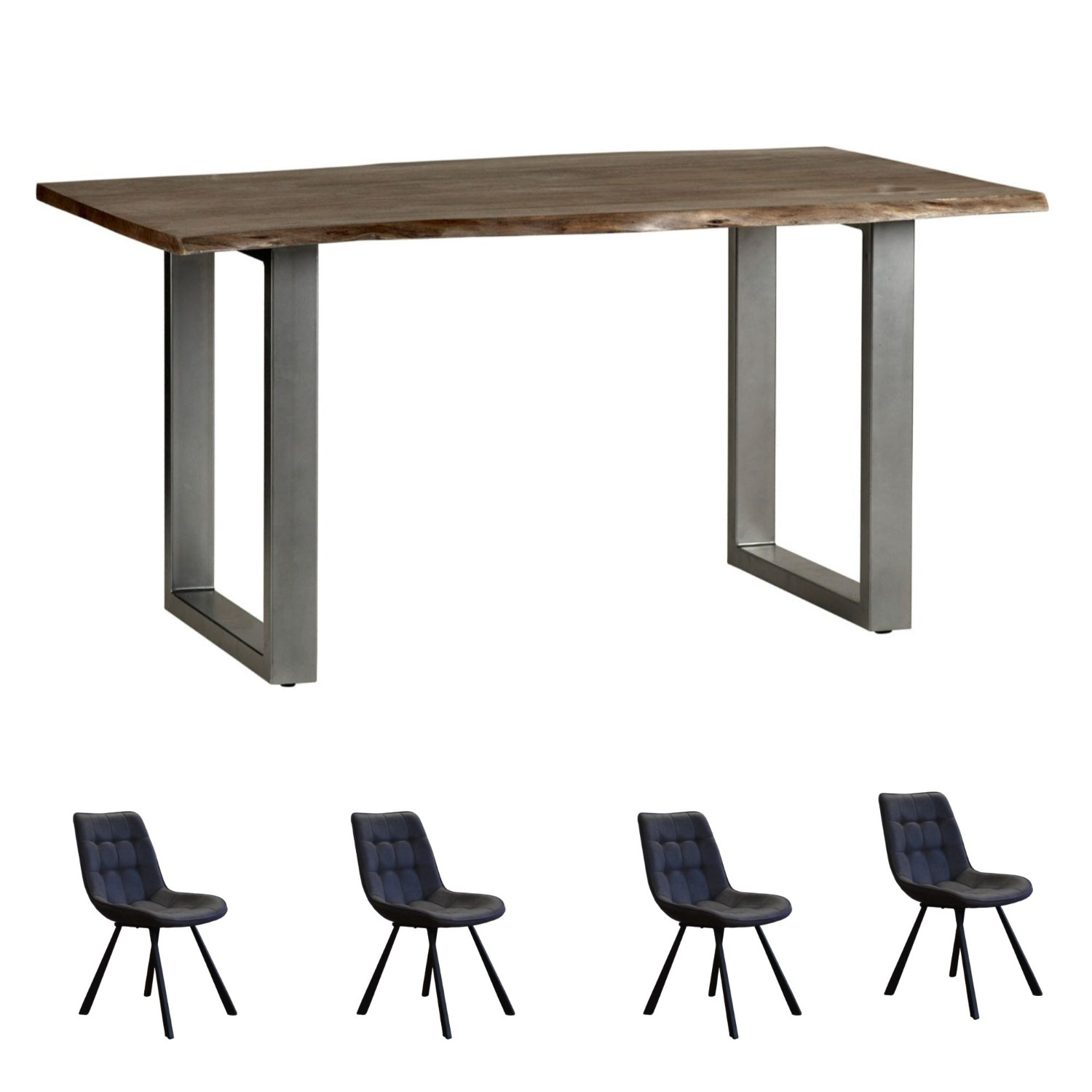 Grey Medium Dining Table 1.5M Set With 4 Chairs - Light Wood thumbnail