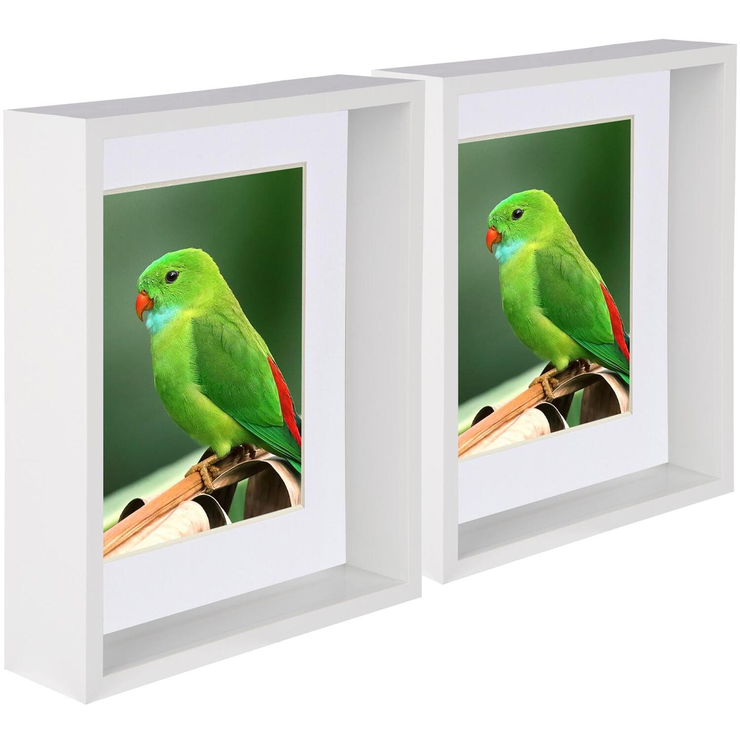 8" x 10" 3D Deep Box Photo Frames - 5" x 7" Mount - Pack of 2 - White/White