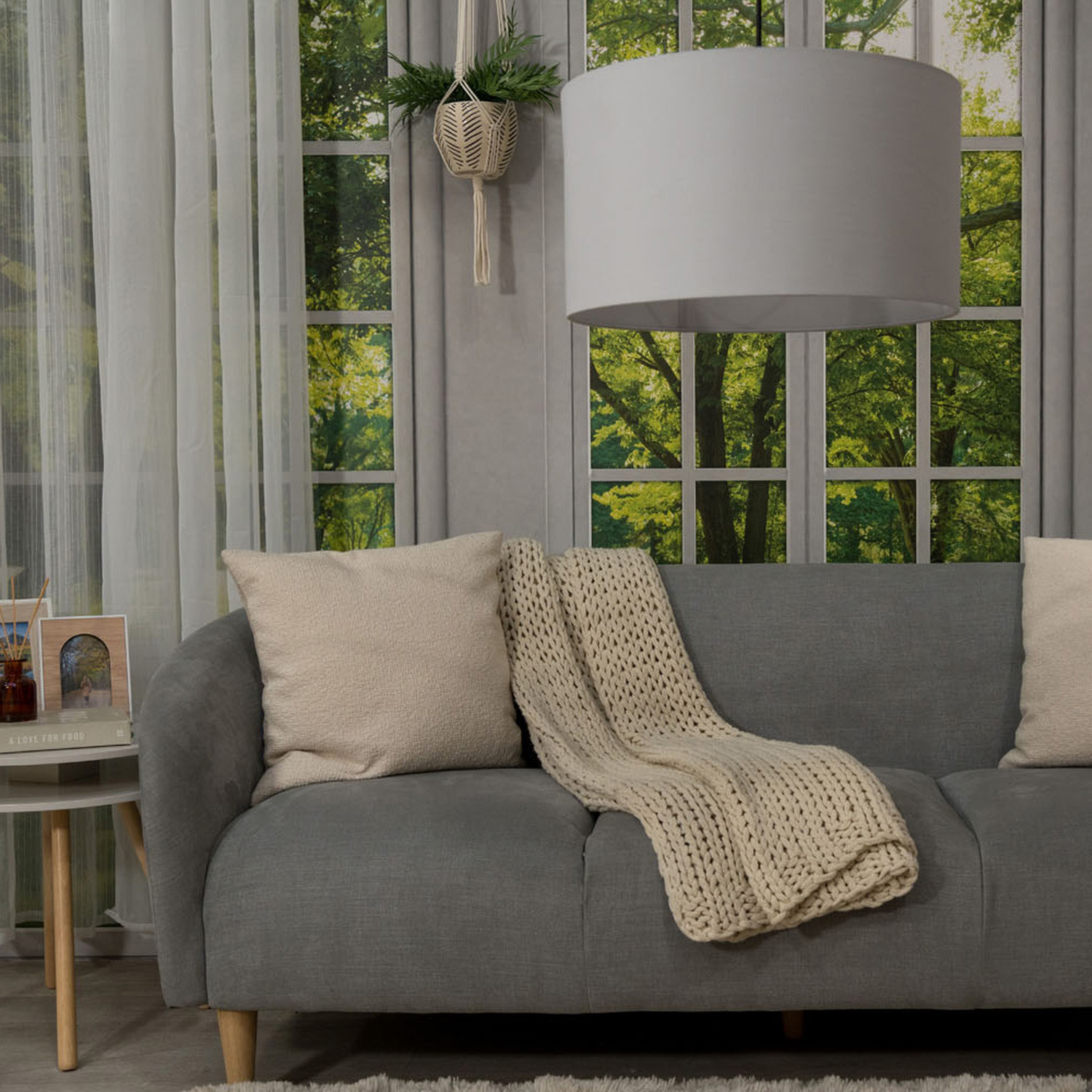 Image of Reni Large Drum Fabric Pendant Light&hellip;
