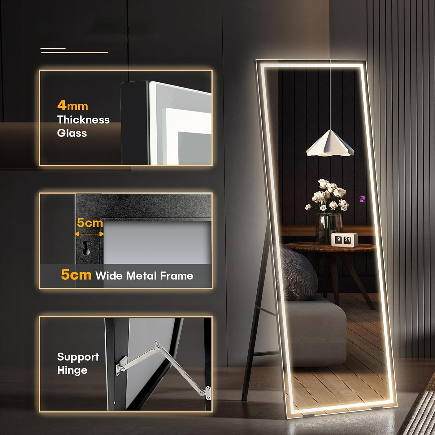 STACCATOAS - Full Size Body Mirror with LED Lights - Black thumbnail