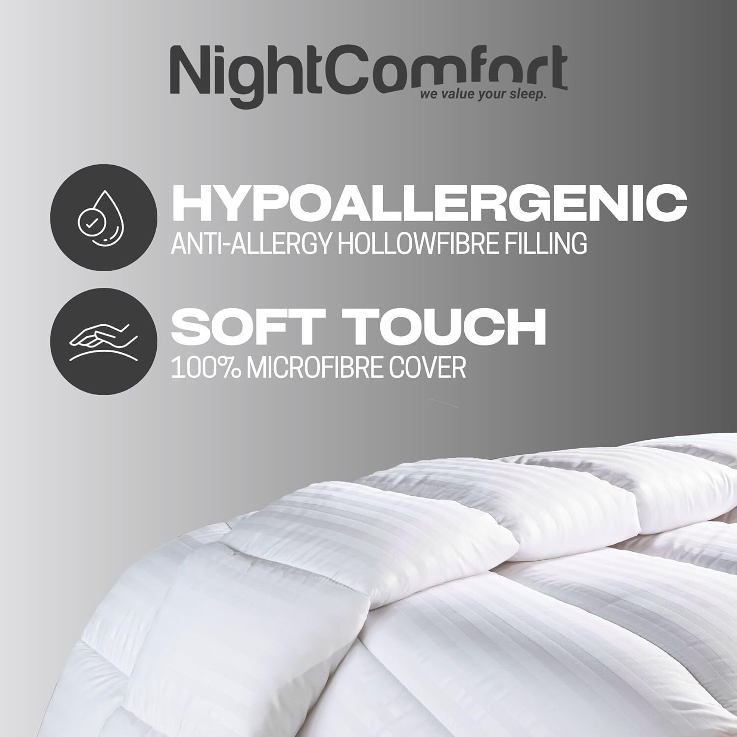 Nightcomfort Winter Warm Hypoallergenic 16 5 Tog Satin Stripe Duvet - White Single