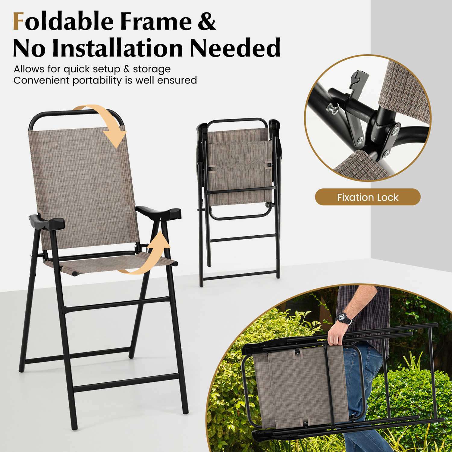 2pcs Garden Patio High Top Chairs - Brown