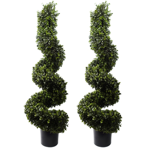 Pair of Spiral Boxwood Artificial Tree UV Resistant Outdoor