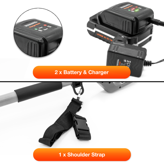Cordless Hedge Trimmer 20V Long Reach Hedge Cutter with 2 Batteries