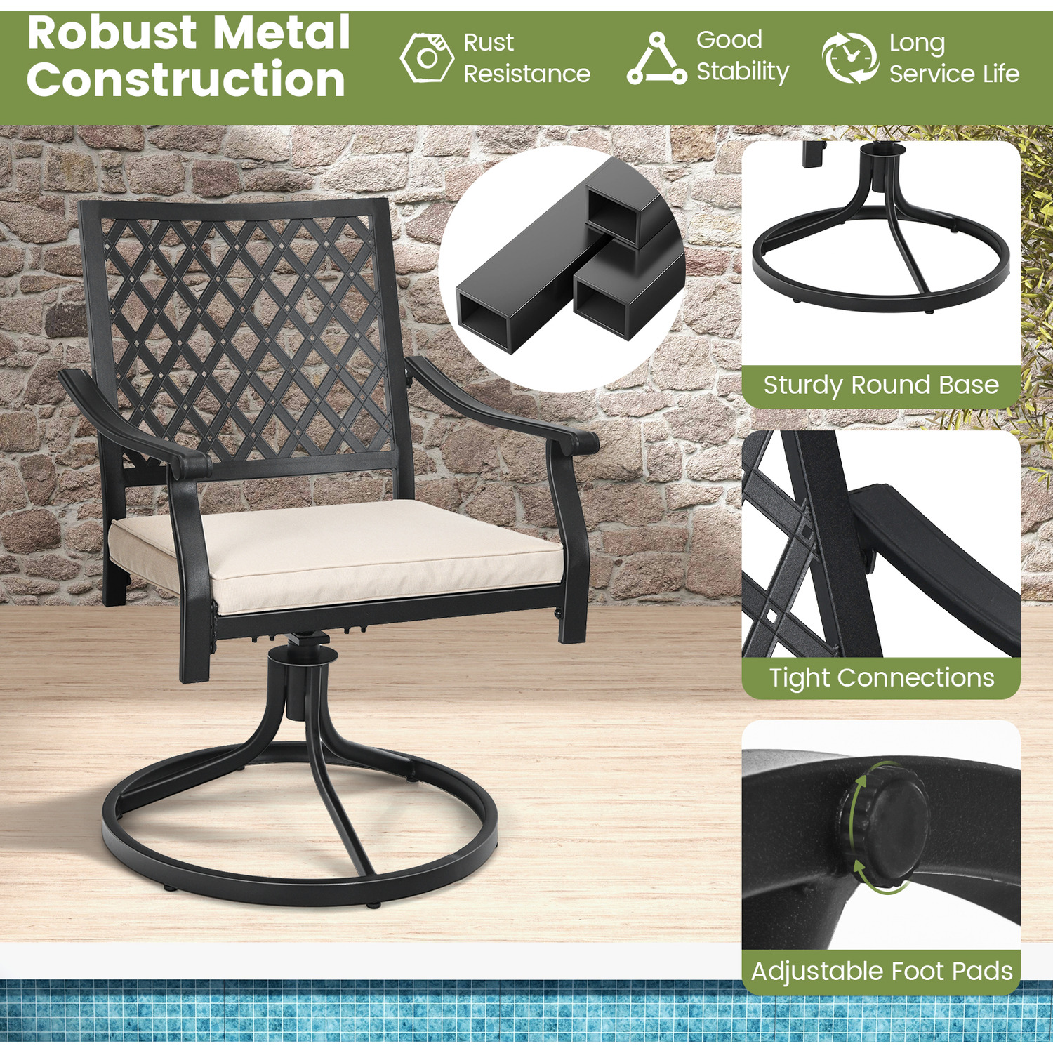 2 Piece Patio Bistro Dining Chair Set - Black