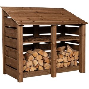 Slatted Double Bay Wooden Log Store With Kindling Shelf