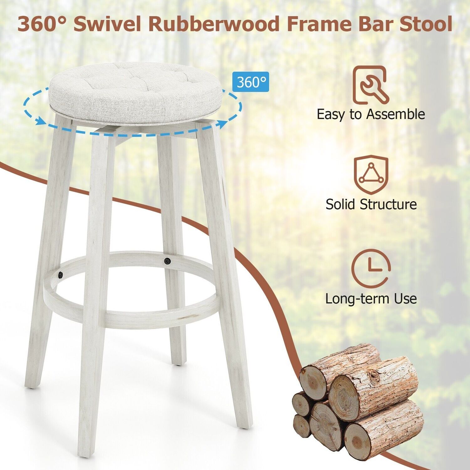 Counter Height Stools Swivel Bar Stool Set Of 2 - White