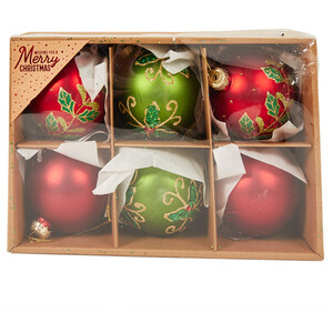 Set of 6 Traditional Glass Baubles