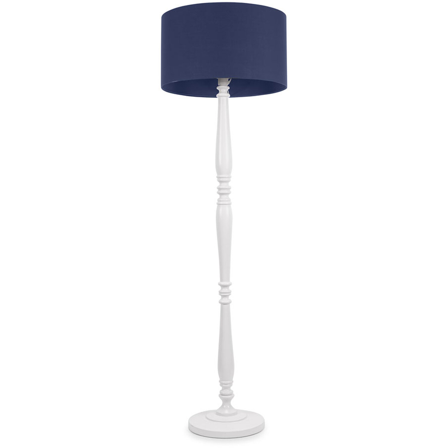 Victoria White Wood Floor Lamp Drum Shade and LED Bulb - Navy
