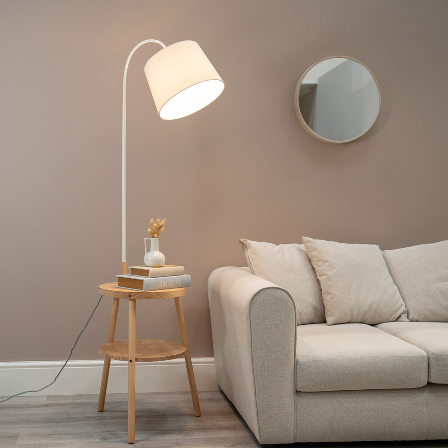 Crowther Tripod Storage Floor Lamp with LED Bulb - Brown