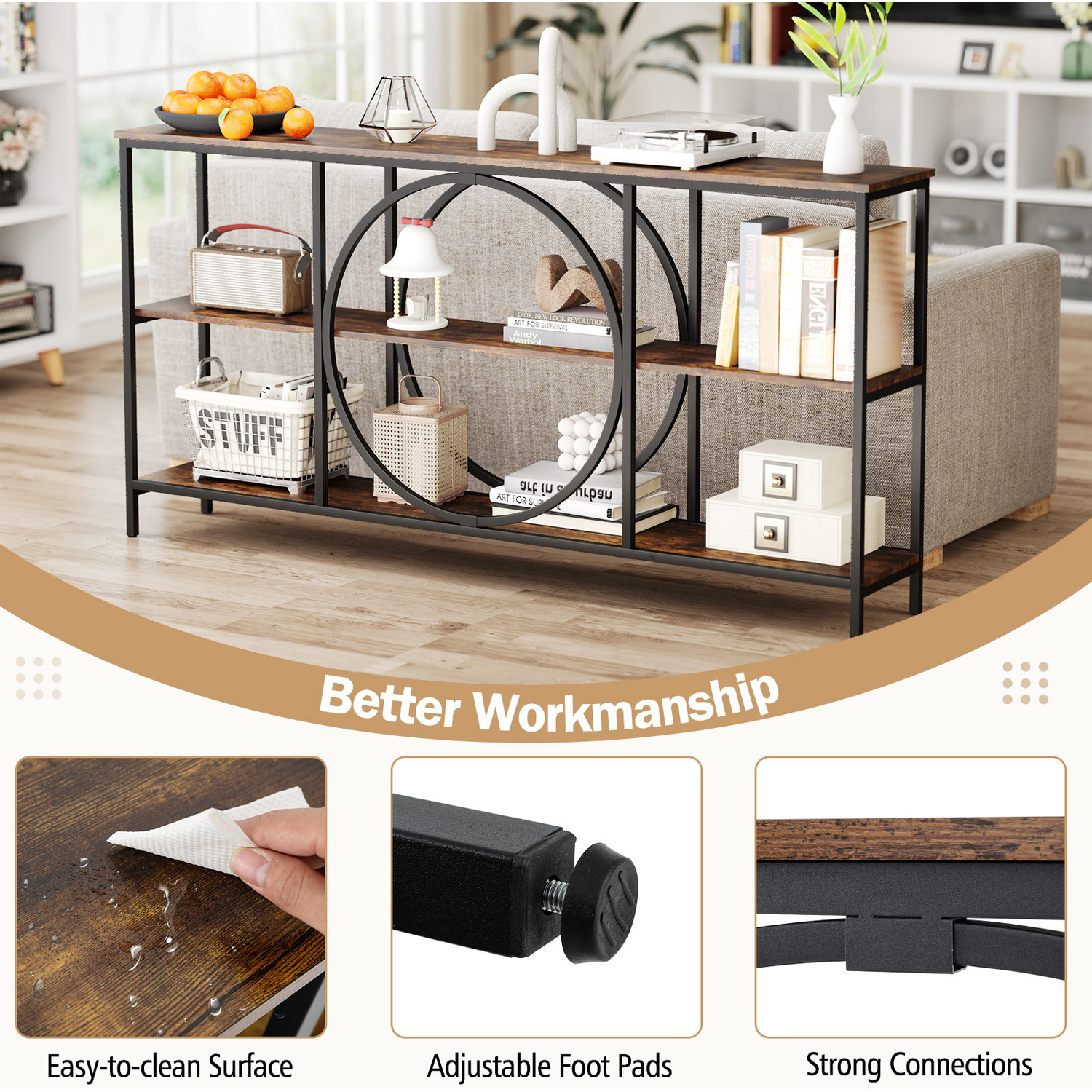 3-tier Console Table Entry Table - Brown