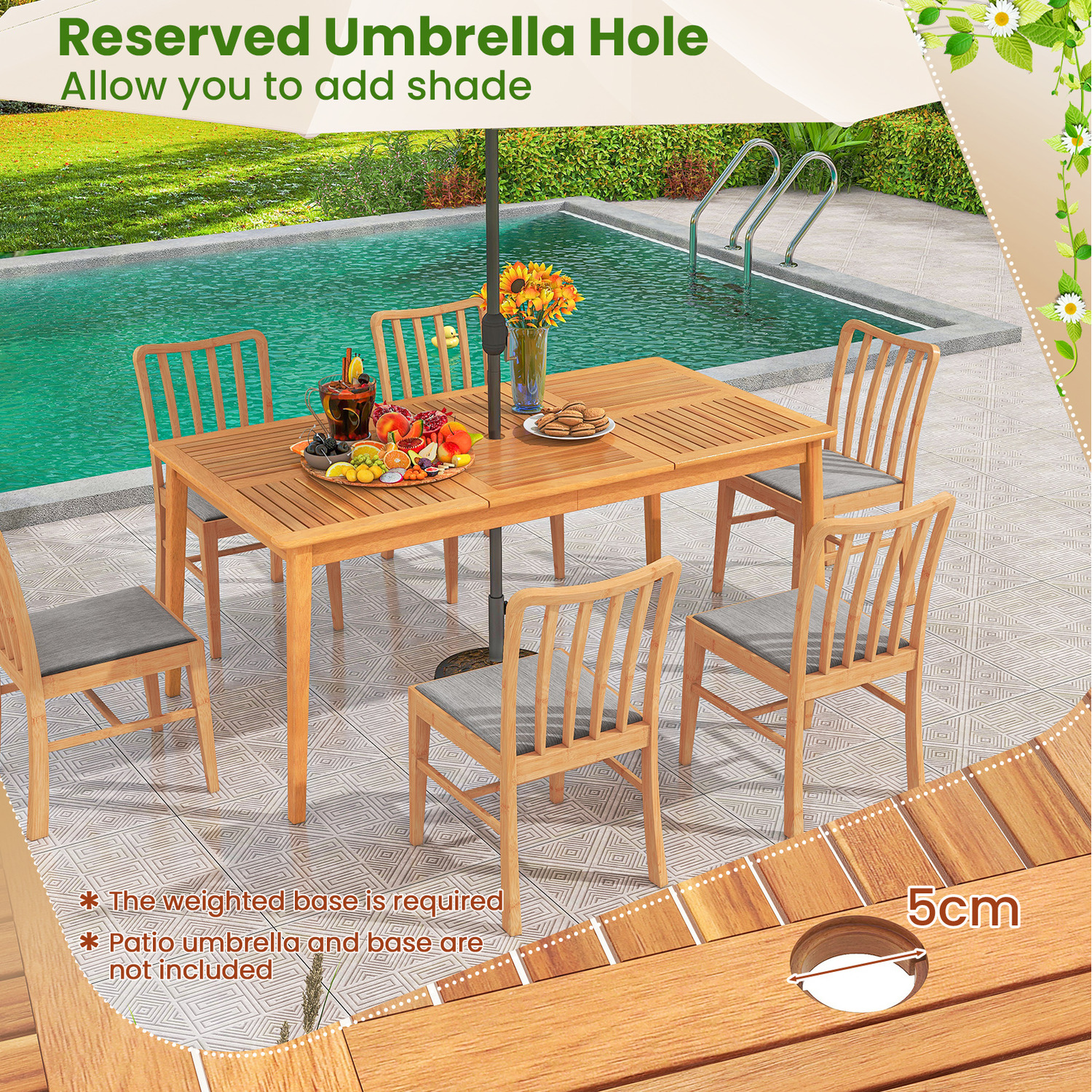 Outdoor Rectangular Dining Table For 6 People - Brown
