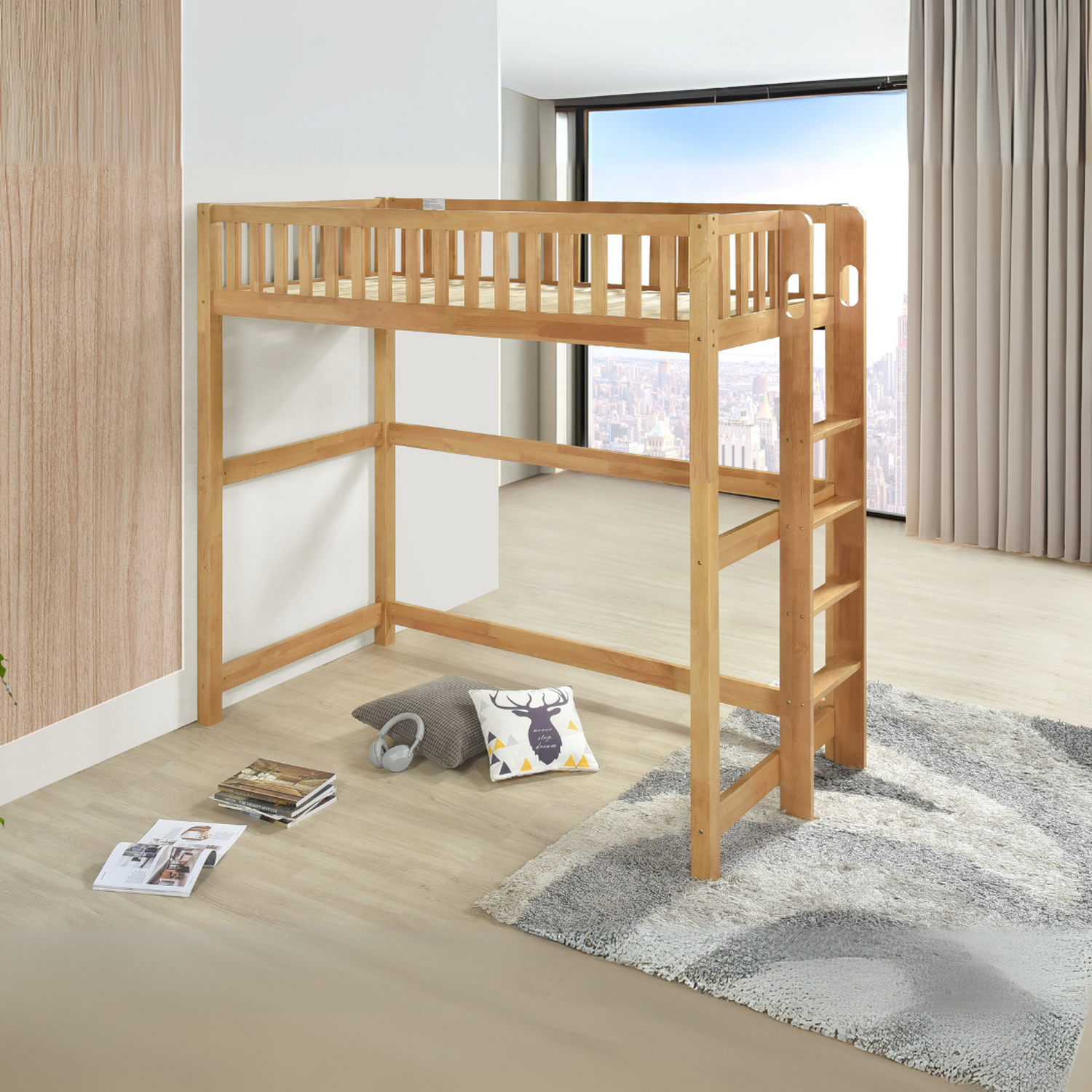 3ft Single 90x190cm Wooden Beccles High Sleeper - Natural Oak Finsih