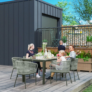 Outsunny 6 Seater Rattan Dining Set with Wood Table Top