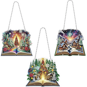 Pack of 3 Assorted Christmas Open Book Hanging Diamond Art
