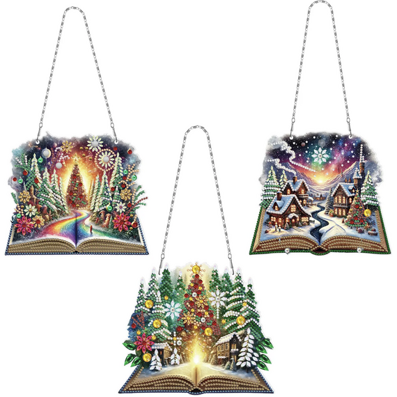 Pack of 3 Assorted Christmas Open Book Hanging Diamond Art