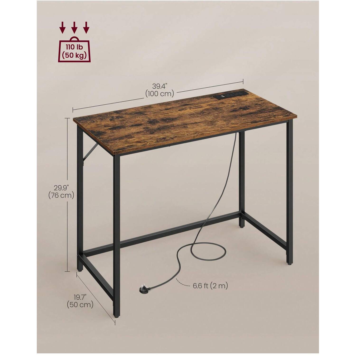 Vasagle Led Gaming Desk With Led Light Strip - Bronze