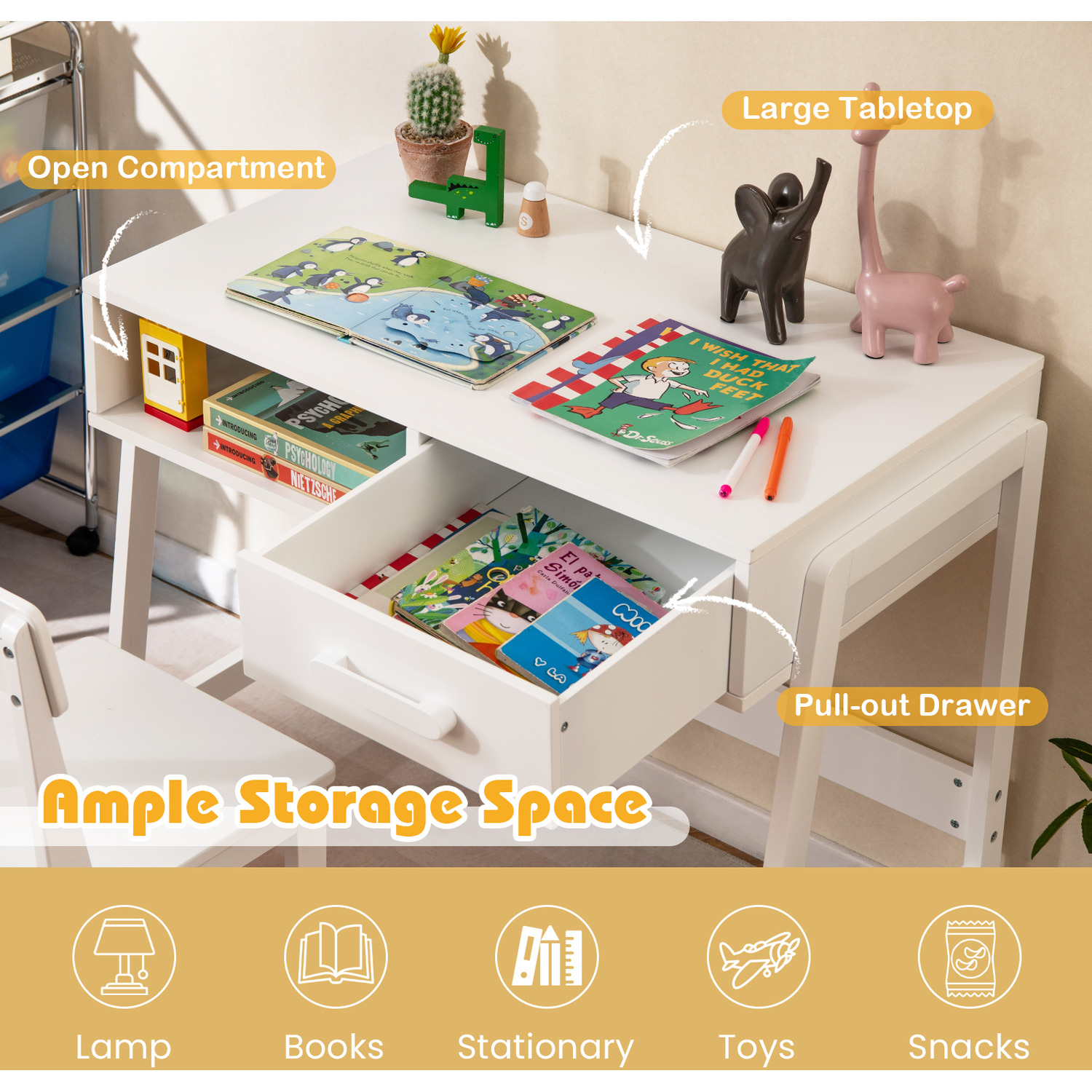 Costway Kids Study Desk Chair Set - White