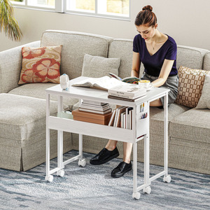 HOMCOM Folding Desk with Open Shelf and Storage Bag on Wheels