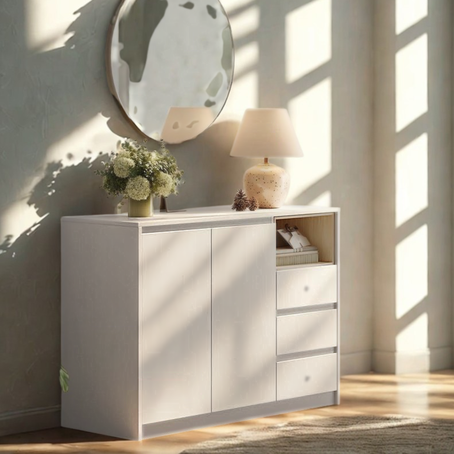 Modern 3 Drawer Sideboard - White