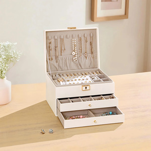 Multi-Layer PU Leather Jewellery Box with Mechanism Key Lock