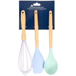 Pack of 3 Silicone and Bamboo Utensils