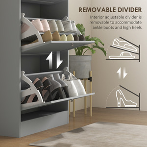 Grey HOMCOM Narrow Shoe Cabinet with 3 Flip Doors shot 10809656