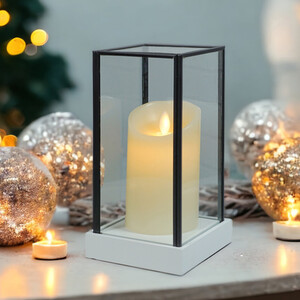 Hurricane Glass Artificial Candle Holder with Large LED Candle Batt Op