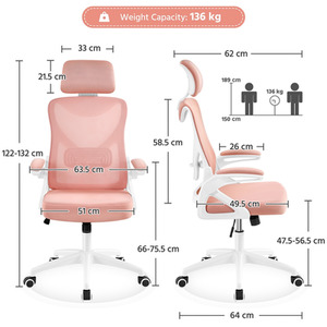 Pink / 11.4kg Yaheetech Ergonomic High Back Office Chair shot 10859374